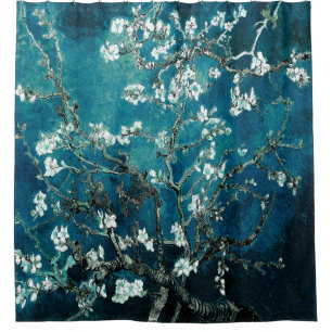 Van Gogh Almond Blossoms: Dunkel Aquamarin Duschvorhang