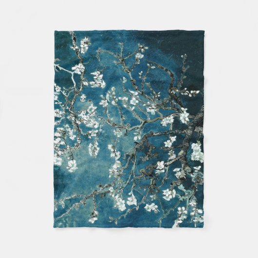 Van Gogh Almond Blossoms: Dunkel Aquamarin Fleecedecke (Vorderseite)