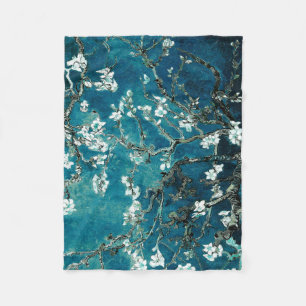 Van Gogh Almond Blossoms: Dunkel Aquamarin Fleecedecke