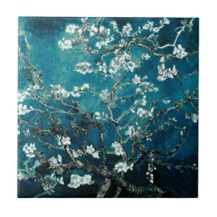 Van Gogh Almond Blossoms: Dunkel Aquamarin Fliese