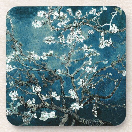Van Gogh Almond Blossoms: Dunkel Aquamarin Getränkeuntersetzer (Vorderseite)