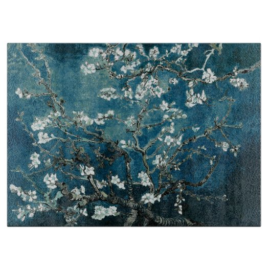 Van Gogh Almond Blossoms: Dunkel Aquamarin Schneidebrett (Vorderseite)