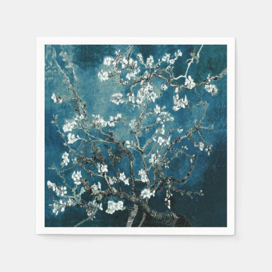 Van Gogh Almond Blossoms: Dunkel Aquamarin Serviette (Vorderseite)