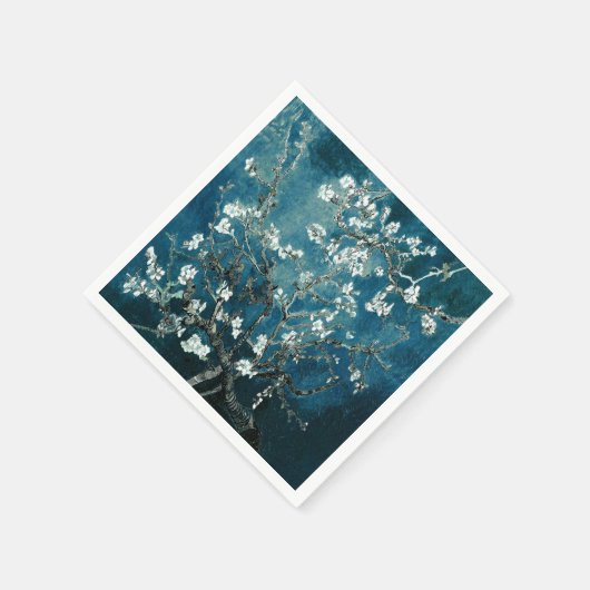 Van Gogh Almond Blossoms: Dunkel Aquamarin Serviette (Ecke)