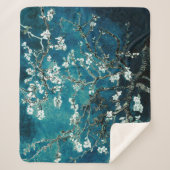 Van Gogh Almond Blossoms: Dunkel Aquamarin Sherpadecke (Vorderseite)