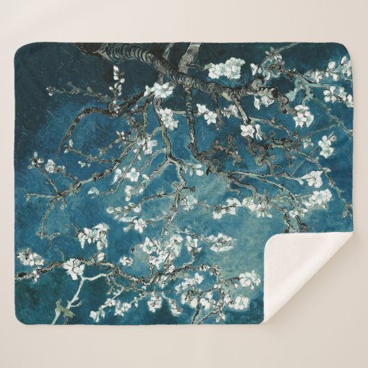 Van Gogh Almond Blossoms: Dunkel Aquamarin Sherpadecke (Vorderseite (Horizontal))