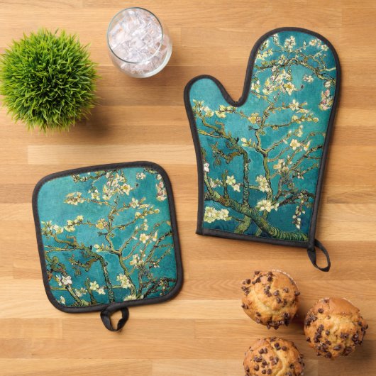 Van Gogh Almond Blossoms Klassischer Impressionism Ofenhandschuh & Topflappen-Set (Oben Unten)