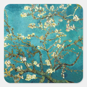 Van Gogh Almond Blossoms Klassischer Impressionism Quadratischer Aufkleber
