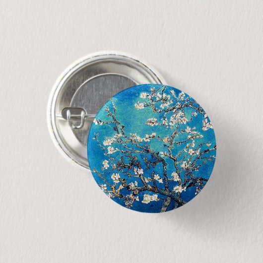 Van Gogh Almond Blossoms leuchtend türkis Button (Vorne & Hinten)