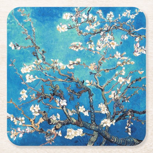 Van Gogh Almond Blossoms leuchtend türkis Rechteckiger Pappuntersetzer (Vorderseite)