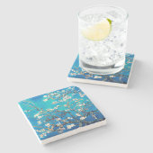 Van Gogh Almond Blossoms leuchtend türkis Steinuntersetzer (Seitenansicht)
