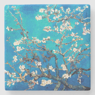 Van Gogh Almond Blossoms leuchtend türkis Steinuntersetzer