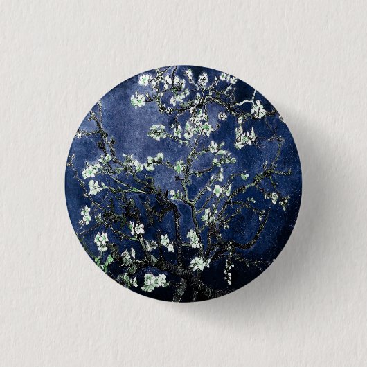 Van Gogh Almond Blossoms Midnight Blue Button (Vorderseite)