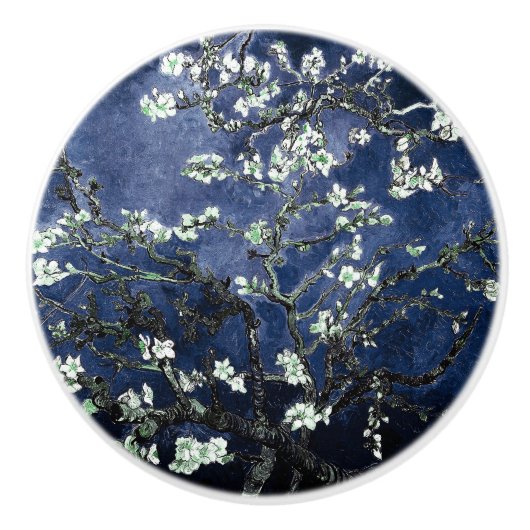 Van Gogh Almond Blossoms Midnight Blue Keramikknauf (Vorderseite)