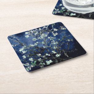 Van Gogh Almond Blossoms Midnight Blue Rechteckiger Pappuntersetzer