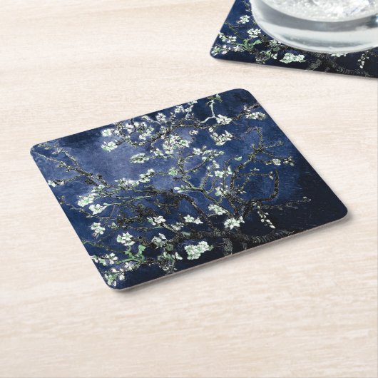 Van Gogh Almond Blossoms Midnight Blue Rechteckiger Pappuntersetzer (angewinkelt)
