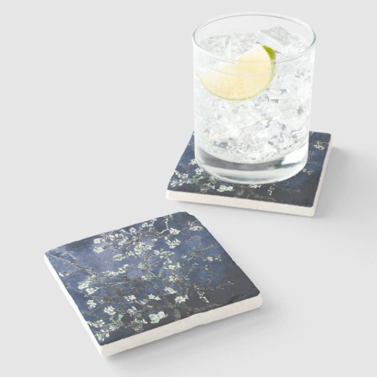 Van Gogh Almond Blossoms Midnight Blue Steinuntersetzer (Seitenansicht)