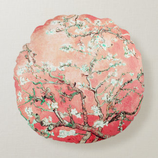 Van Gogh Almond Blossoms Peach Rundes Kissen