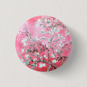 Van Gogh Almond Blossoms Pink Blau Button