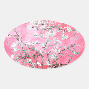Van Gogh Almond Blossoms Pink Blau Ovaler Aufkleber