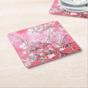 Van Gogh Almond Blossoms Pink Blau Rechteckiger Pappuntersetzer