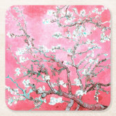 Van Gogh Almond Blossoms Pink Blau Rechteckiger Pappuntersetzer (Vorderseite)