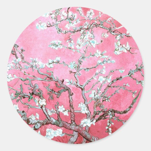 Van Gogh Almond Blossoms Pink Blau Runder Aufkleber (Vorderseite)