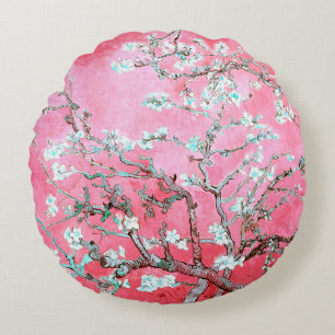 Van Gogh Almond Blossoms Pink Blau Rundes Kissen