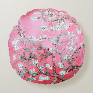 Van Gogh Almond Blossoms Pink Blau Rundes Kissen