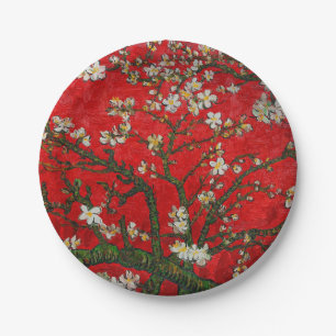 Van Gogh Almond Blossoms Red Pappteller