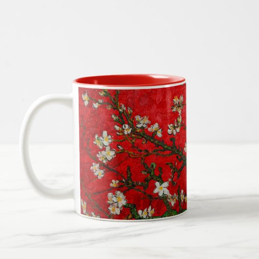 Van Gogh Almond Blossoms Red Zweifarbige Tasse (Links)