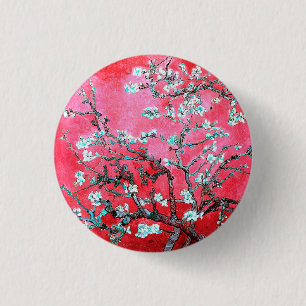 Van Gogh Almond Blossoms Rot Blau Button
