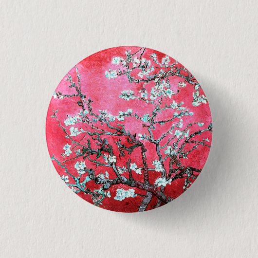 Van Gogh Almond Blossoms Rot Blau Button (Vorderseite)
