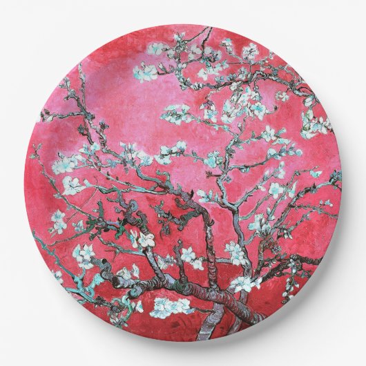 Van Gogh Almond Blossoms Rot Blau Pappteller (Vorderseite)