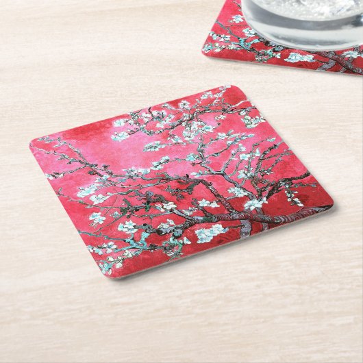 Van Gogh Almond Blossoms Rot Blau Rechteckiger Pappuntersetzer (angewinkelt)