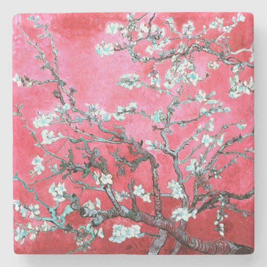 Van Gogh Almond Blossoms Rot Blau Steinuntersetzer (Vorderseite)