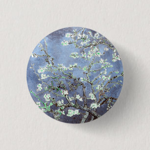 Van Gogh Almond Blossoms Steel Blue Button