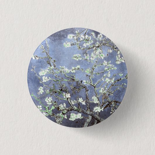 Van Gogh Almond Blossoms Steel Blue Button (Vorderseite)