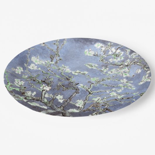 Van Gogh Almond Blossoms Steel Blue Pappteller (Schrägansicht)