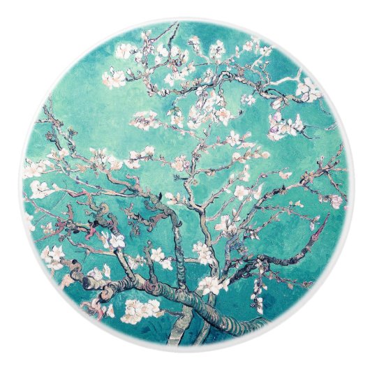 Van Gogh Almond Blossoms Türkis Keramikknauf (Vorderseite)