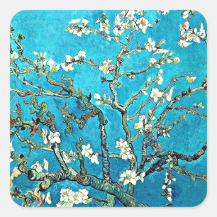 Van Gogh - Almond-Blüten, berühmtes Gemälde Quadratischer Aufkleber