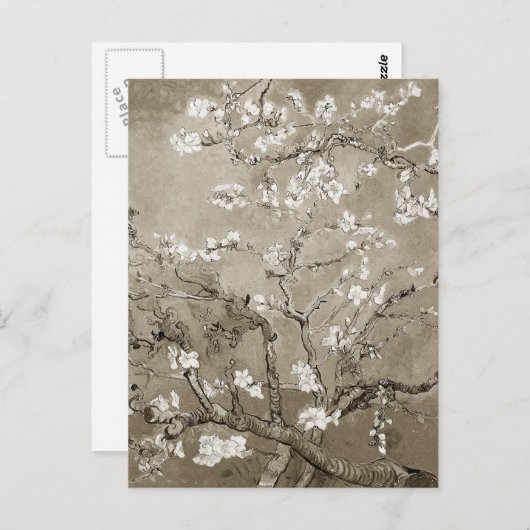 Van Gogh Almond Branches in Bloom - Sepia Postkarte (Vorne/Hinten)