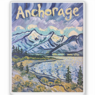 Van Gogh Anchorage Alaska Landschaft Vintage Reise Aufkleber