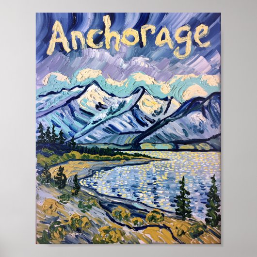 Van Gogh Anchorage Alaska Landschaftsbild Ölgemäld Poster (Vorne)