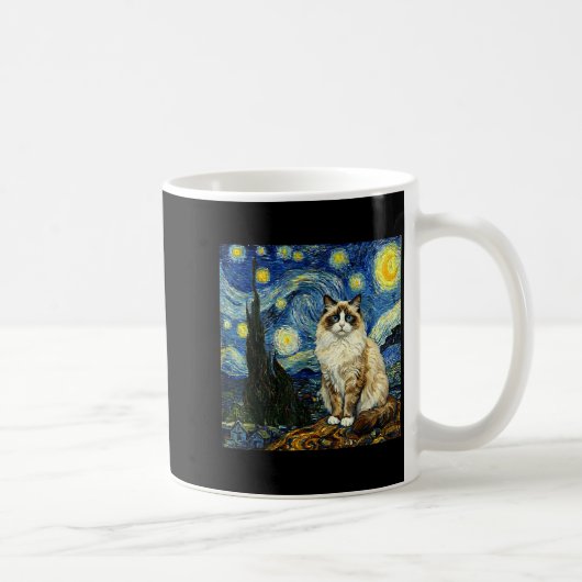 Van Gogh Art Starry Night - Funny Ragdoll Cat Arti Kaffeetasse (Rechts)