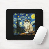 Van Gogh Art Starry Night - Funny Ragdoll Cat Arti Mousepad (Mit Mouse)