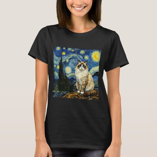 Van Gogh Art Starry Night - Funny Ragdoll Cat Arti T-Shirt (Vorderseite)