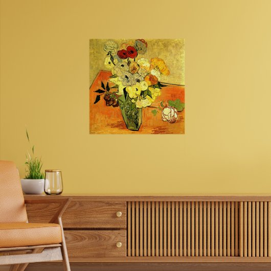 Van Gogh artwork, Japanese Vase with Roses, Poster (Wohnzimmer 2)