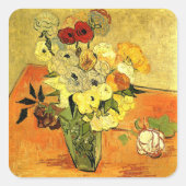 Van Gogh artwork, Japanese Vase with Roses, Quadratischer Aufkleber (Vorderseite)
