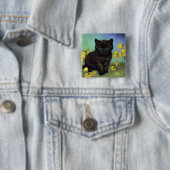 Van Gogh Black Cat Gelbe Blumen Button (Beispiel)